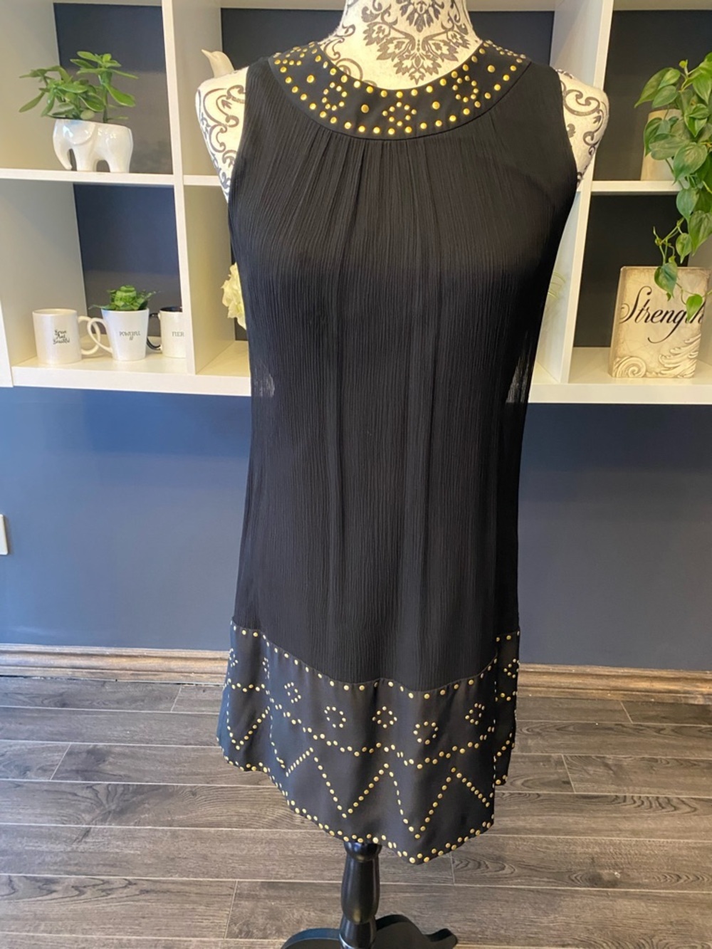 Stunning Vintage Black Sleeveless Studded Betsy Johnson Shift Dress size S
